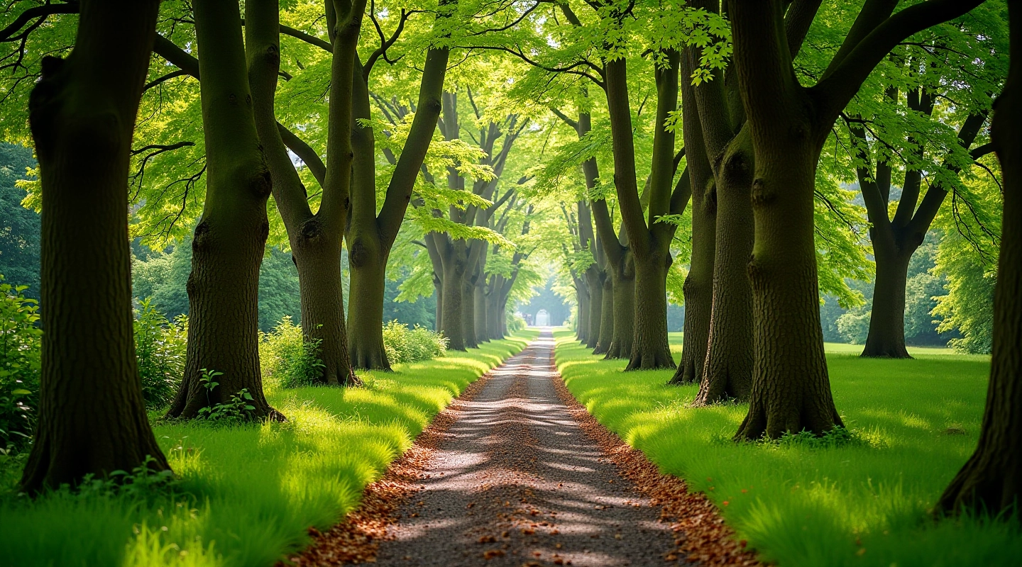 Coole Park woodland path with ancient trees and scenic walking trail through forest gardens