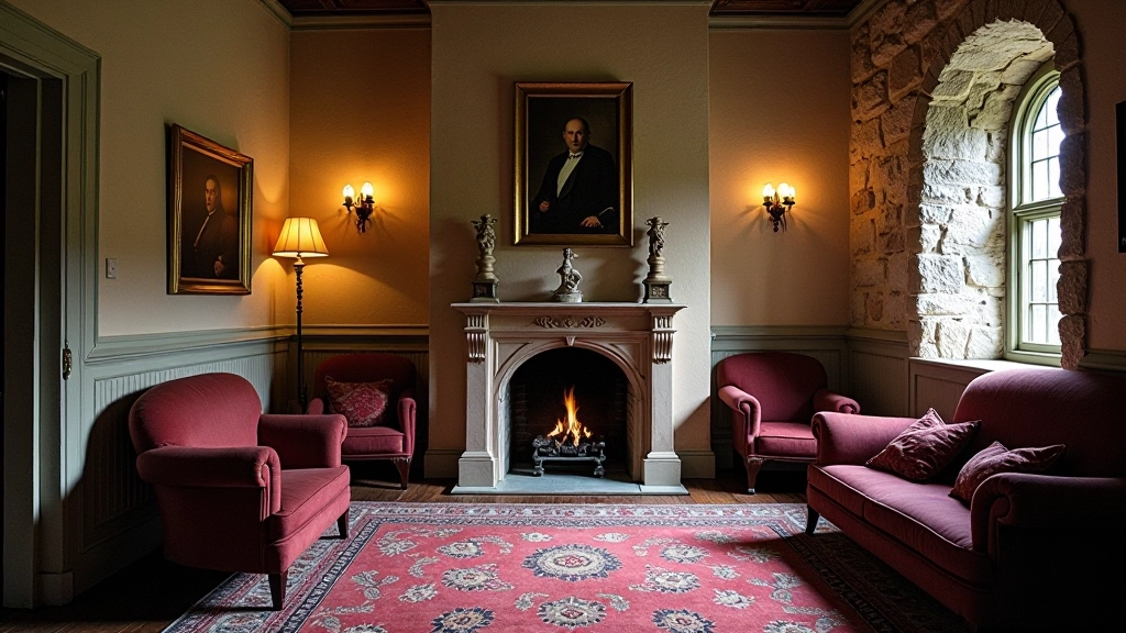 Room interior with period furnishings and stone fireplace showing how Yeats lived during summers