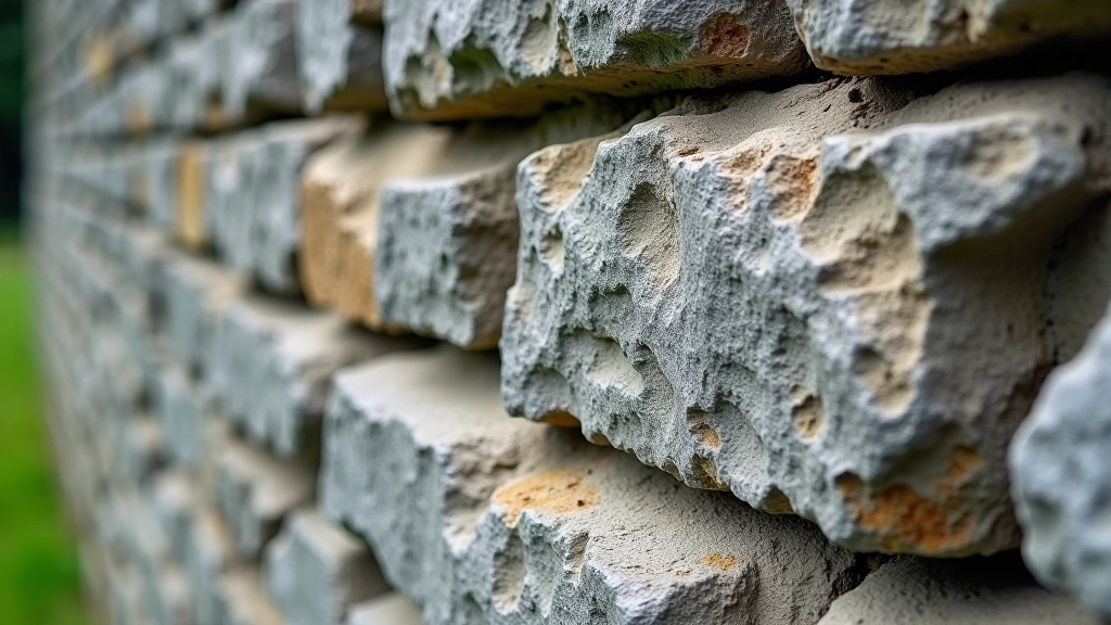 Close-up of weathered stone masonry showing thick defensive walls and mortar joints