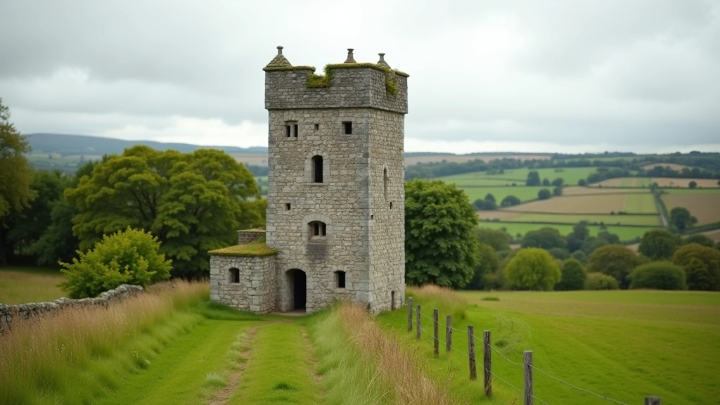 Thoor Ballylee restored Norman tower structure set in countryside landscape